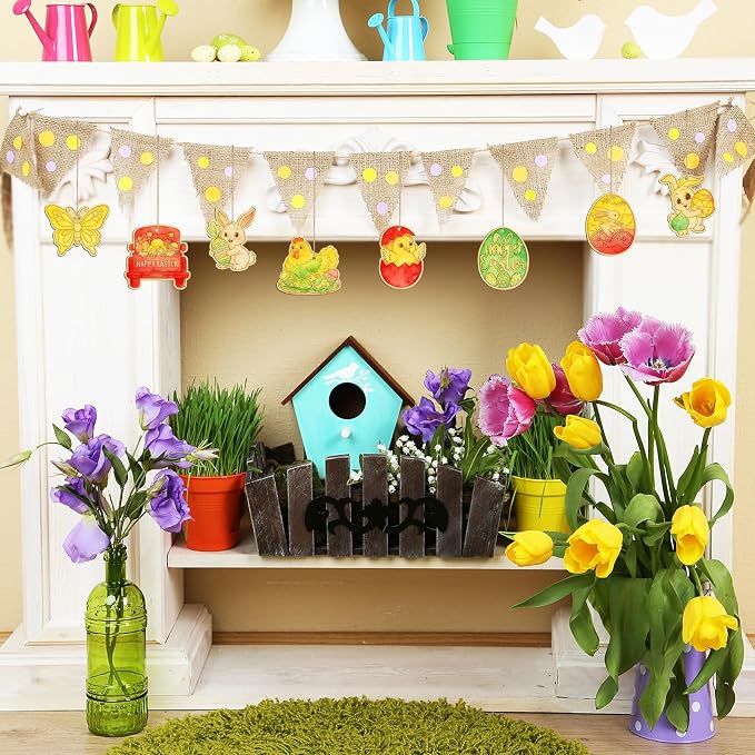 80PCS Wooden Easter Ornaments to Paint, 10 Styles DIY Blank Unfinished Wood Egg - Image 4