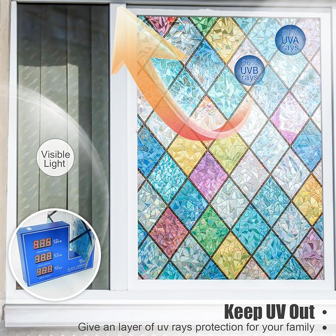 Countewol Rainbow Privacy Window Film Stained Glass Window Film That is - Image 3