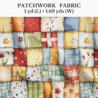 Patchwork Cotton Fabric Panel 61 x 36.6 Inches, Floral Quilt Style Squares - Image 2