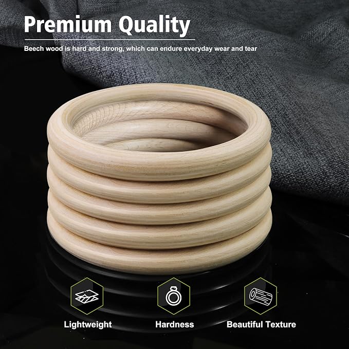 FoDau770 5pcs Natural Beech Wooden Rings, Unfinished Solid Wood Rings Heavy - Image 3
