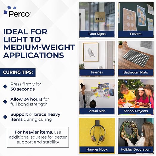 Perco Double Sided Tape Squares, 50 1"x1" Pre-Cut Mounting Squares – Removable - Image 3