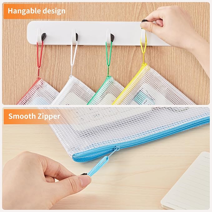JARLINK A4 Mesh Zipper Pouch Bags, Office School Supplies, Cosmetics Travel - Image 4