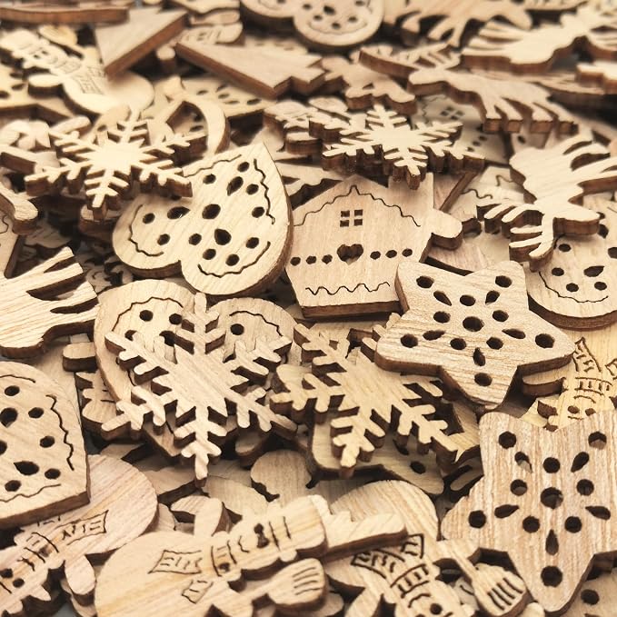 DIYOMR 200Pcs Hollow Wood Pieces Unfinished Wooden Vintage Embellishments - Image 2