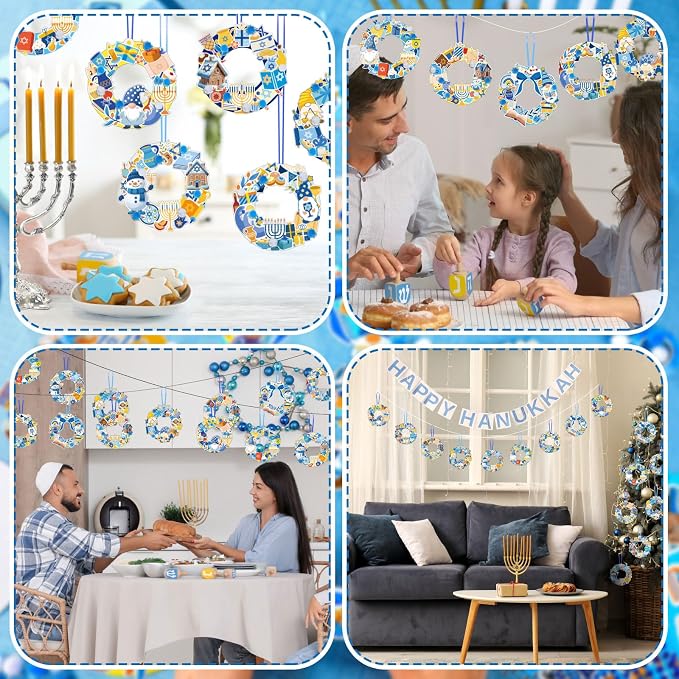 Hollowfly 48 Sets Hanukkah Wreath Craft Kits DIY Menorah Hanging Ornaments Make - Image 6