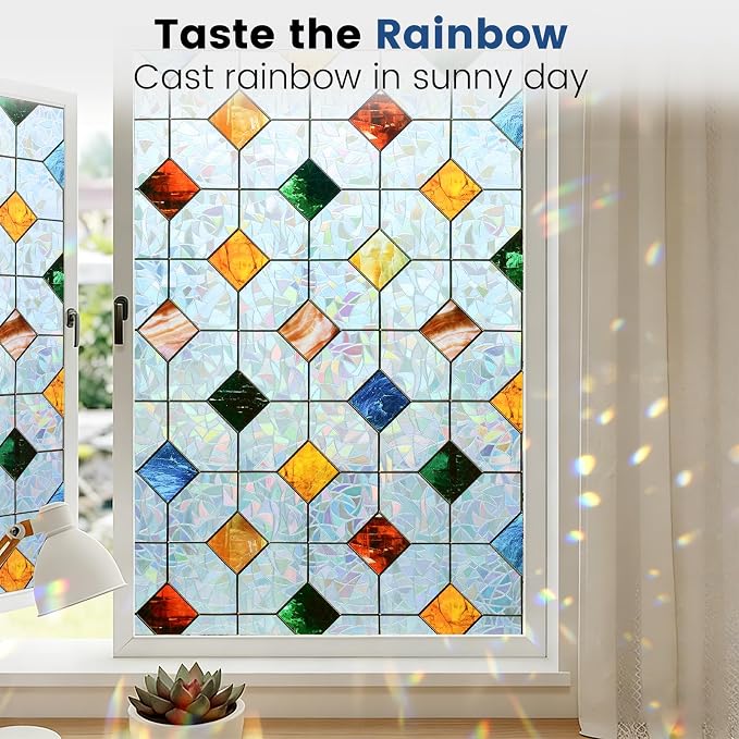 DKTIE Rainbow Stained Glass Window Film Decorative Privacy Window Film Patterns - Image 5
