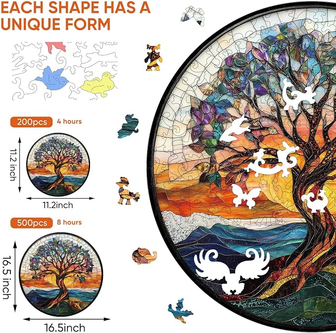 Bodhipnjoy Wooden Puzzles for Adults 500 Pieces, Stained Glass Tree of Life - Image 2