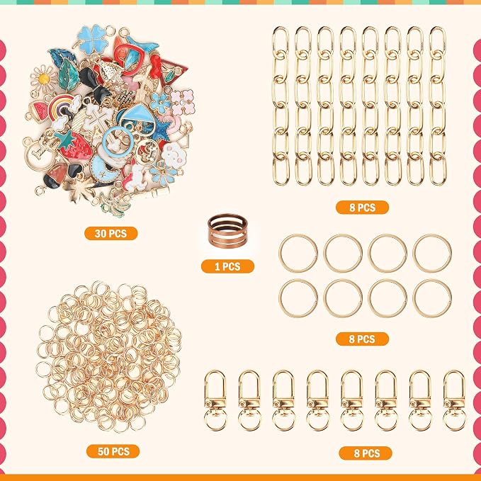 Starry 105Pcs Keychain Making Kit DIY Bag Charm Kit 30 Charms 8 Keychain Clips - Image 2