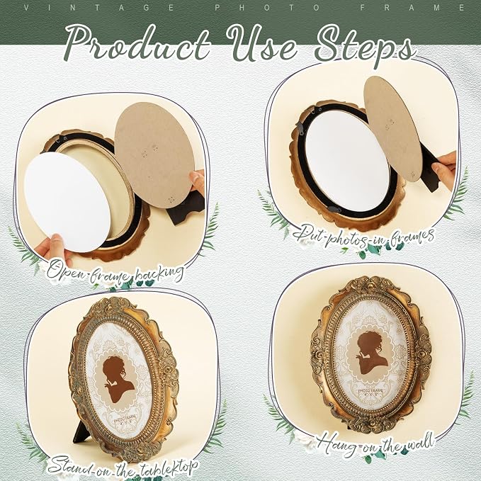 Vicenpal 3 Pcs Tiny Picture Ornate Frames 4 x 6 Inch Small Vintage Oval Picture - Image 6