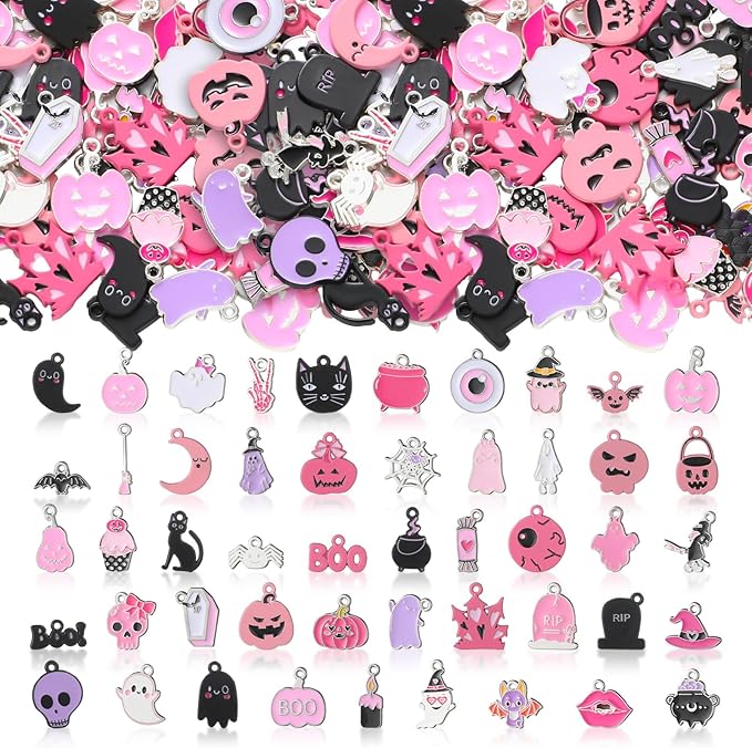Giegxin 150 Pcs Pink Halloween Charms Bulk by Giegxin