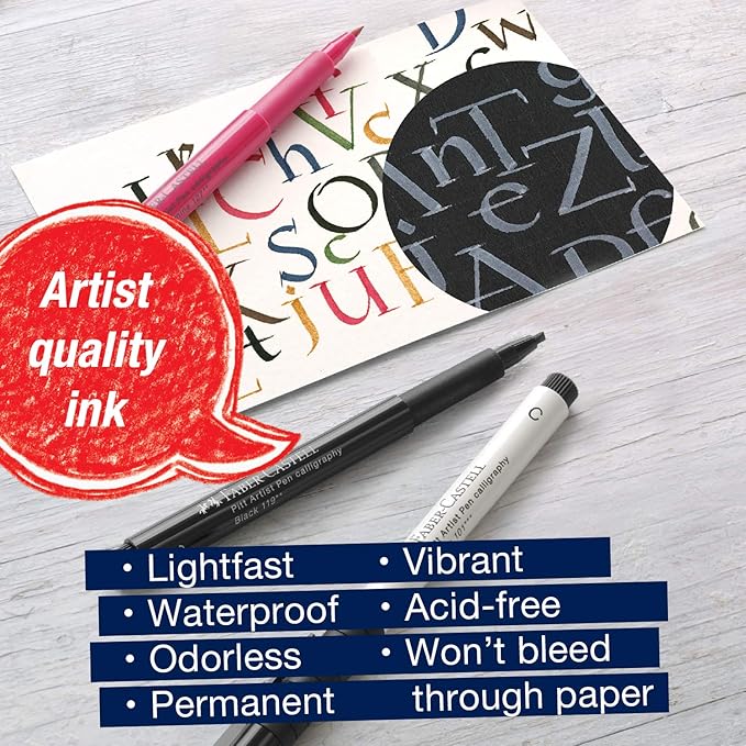 Faber-Castell Pitt Artist Calligraphy Pens | 6 India Ink Pens, 2.5 mm Chisel - Image 3