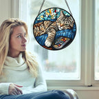 DASTOLL Stained Glass Window Hanging Gray Cat and Remote Control 6.3" - Image 3