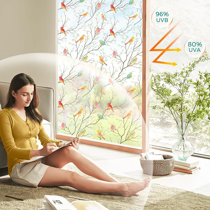 Coavas Privacy Window Film Non-Adhesive Translucent Bird Window Film Decorative - Image 3