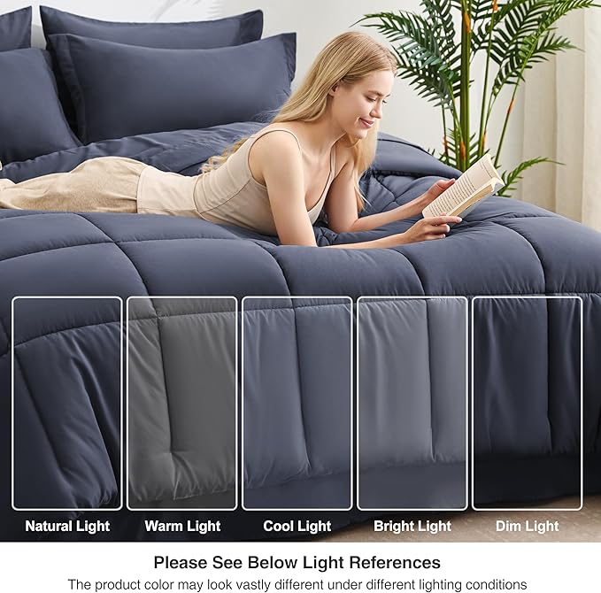Love's cabin King Size Comforter Set Indigo Blue, 7 Pieces King Bed in a Bag - Image 7