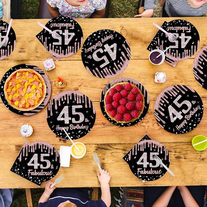 96 Pcs 45th Birthday Party Decorations Rose Gold and Black Happy 45th Birthday - Image 7