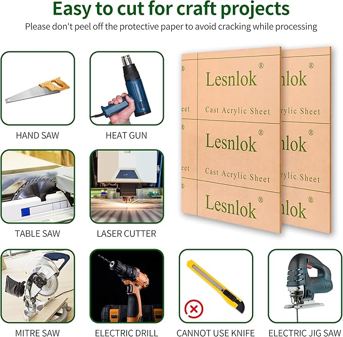 Lesnlok 2 Pack 12" x 18"Plexiglass Sheet 1/4 Acrylic Sheet 6mm Thick, Use - Image 3