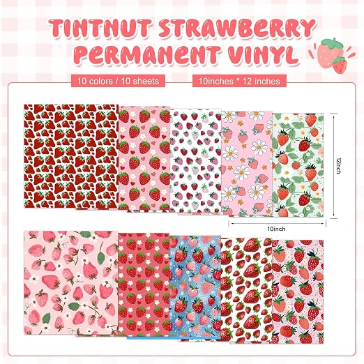 Tintnut Strawberry Permanent Vinyl 10 Sheets 12''x10'' Adhesive Vinyl | Flower - Image 2