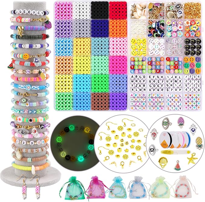JQEEYGV Friendship Bracelet Kit, 2 Boxs 7300Pcs Clay Beads - Image 8