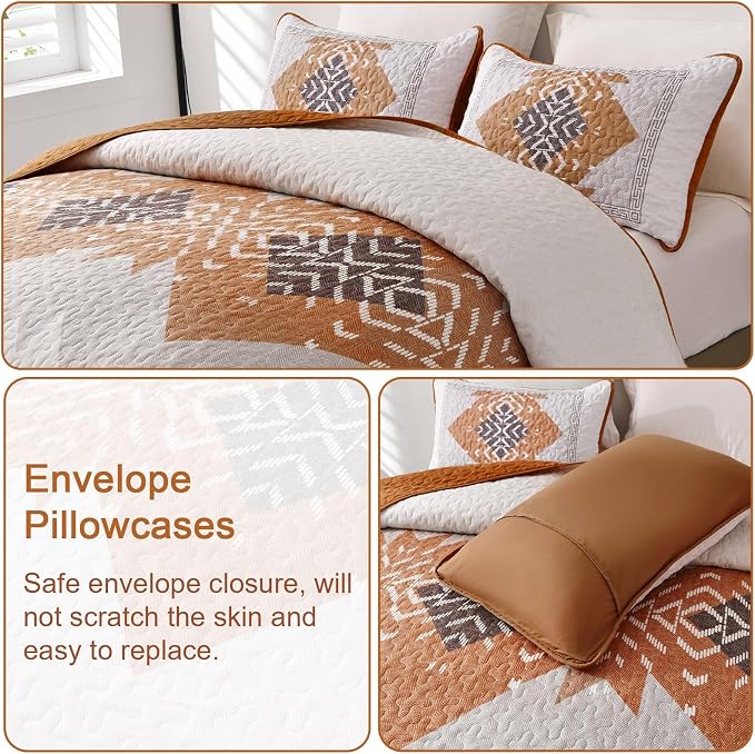 Dintszyayue Boho Queen Quilt Set 3 Pieces Aztec Texture Bedspread Coverlet Set - Image 4