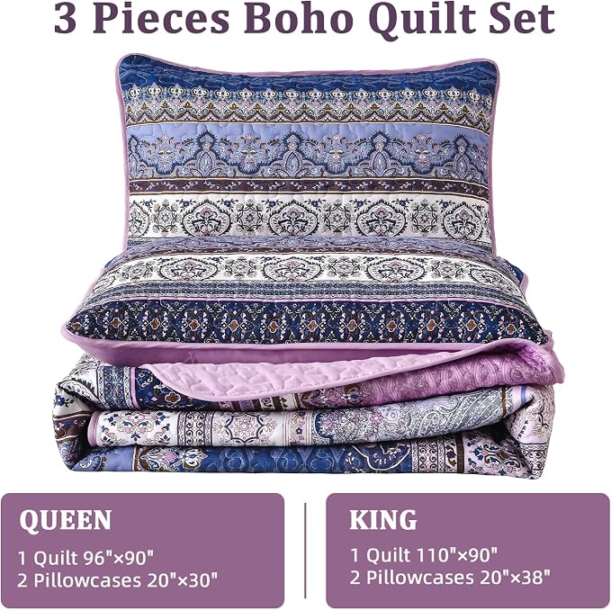 WONGS BEDDING Boho King Quilt Set, Lightweight Bed Decor Bedspread - Image 7