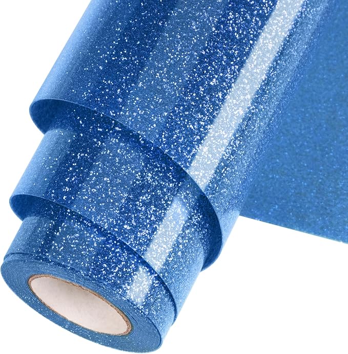 Blue Glitter HTV Heat Transfer Vinyl Roll 12inch x 20 ft by WOOGLITTER