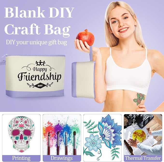 Silkfly 15 Pcs Cotton Canvas Makeup Bags Cosmetic Zipper Bags 10.2 x 5.5 x 2'' - Image 6