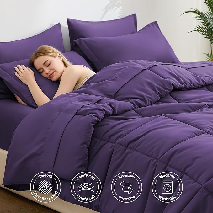 Love's cabin Full Comforter Set Dark Purple, 7 Pieces Full Bed in a Bag - Image 3