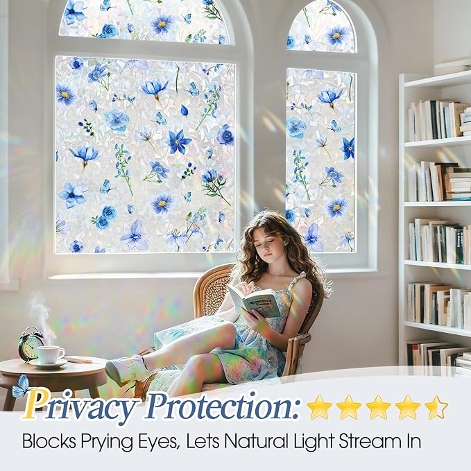 Coavas Stained Glass Window Privacy Film, Rainbow Static Cling Decorative - Image 3
