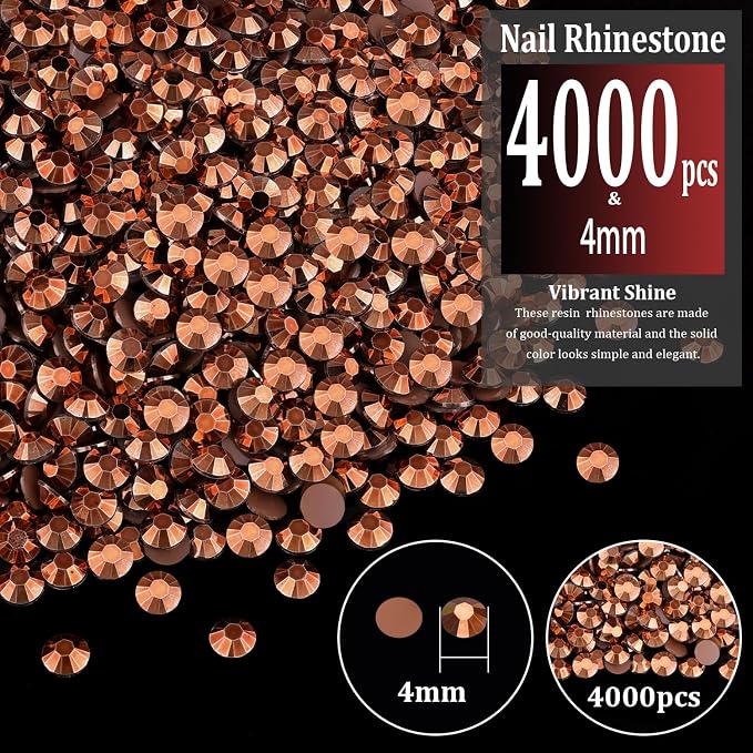 4000pcs 4mm Resin Rhinestones Bulk, Champagne Flatback Round Jelly Rhinestones - Image 2