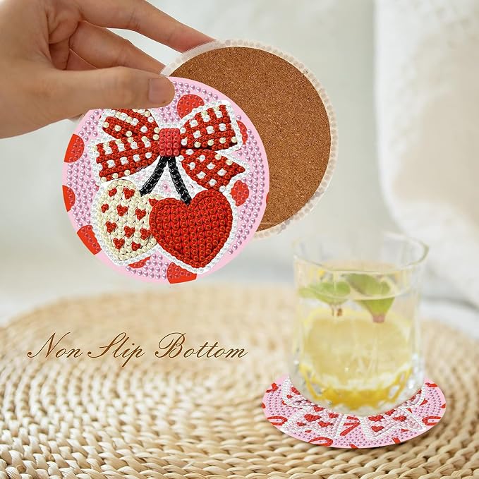 Axquilon 8 Pcs Pink Bow Diamond Art Coasters Kit - Image 4