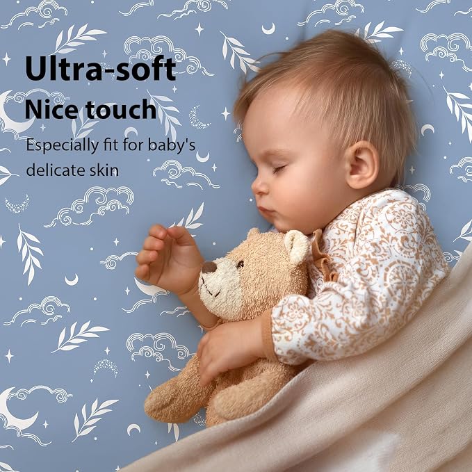 Baby Mini Crib Sheets Boy, Portable 38”x26” Pack and Play Sheets Fitted - Image 2