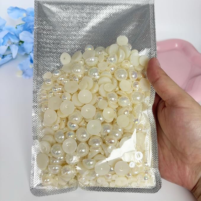 1500PCS 3-14mm Ivory AB Flatback Pearls, 150g Half-Round ABS Pearls - Image 4