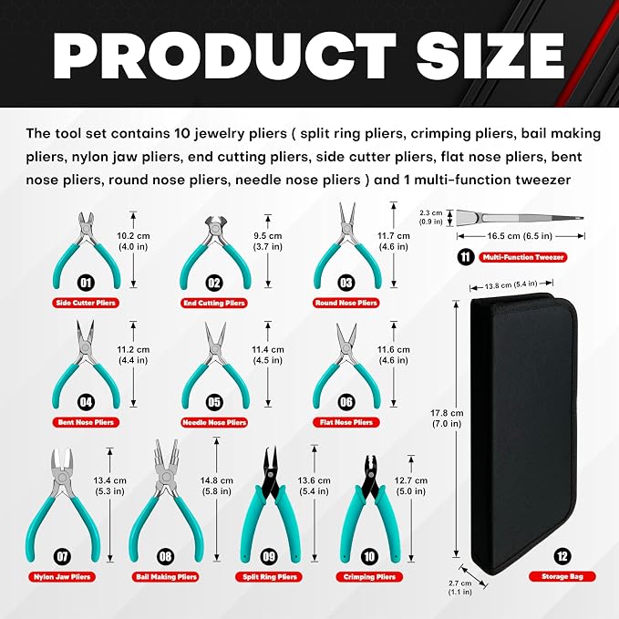 C&T 11-Piece Jewelry Plier Sets, Jewelry Making Tools Kit, Micro Jewelry Pliers - Image 2