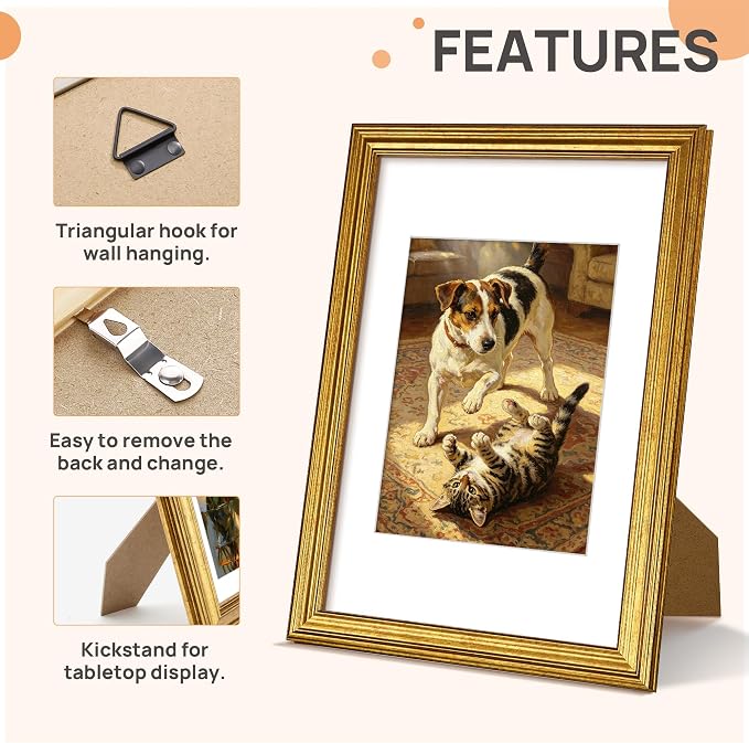 upsimples 8x12 Picture Frame, Vintage Frames Decor, Wall or Tabletop Display - Image 5
