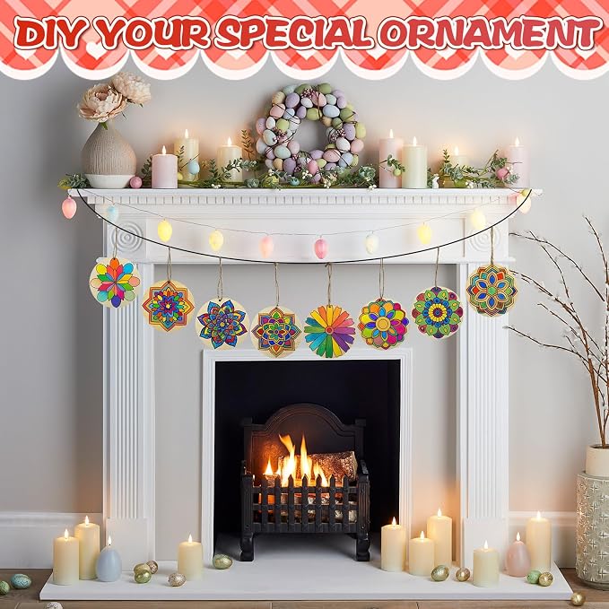 40Pcs DIY Unfinished Mandala Painting Wood Craft Wooden Chips Coloring - Image 4