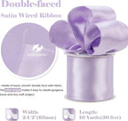 HUIHUANG Lavender Satin Wired Ribbon 2.5 inch Light Purple Double Sided Satin - Image 2