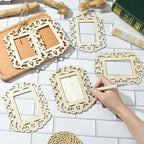 12 pcs Rectangle Theme Unfinished Wooden Photo Frames Floral Laser Cut Wood - Image 5