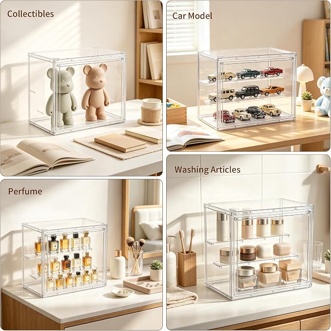 Clear Acrylic Display Case, 2 Pack 3 Tier Adjustable Display Box Stand - Image 6