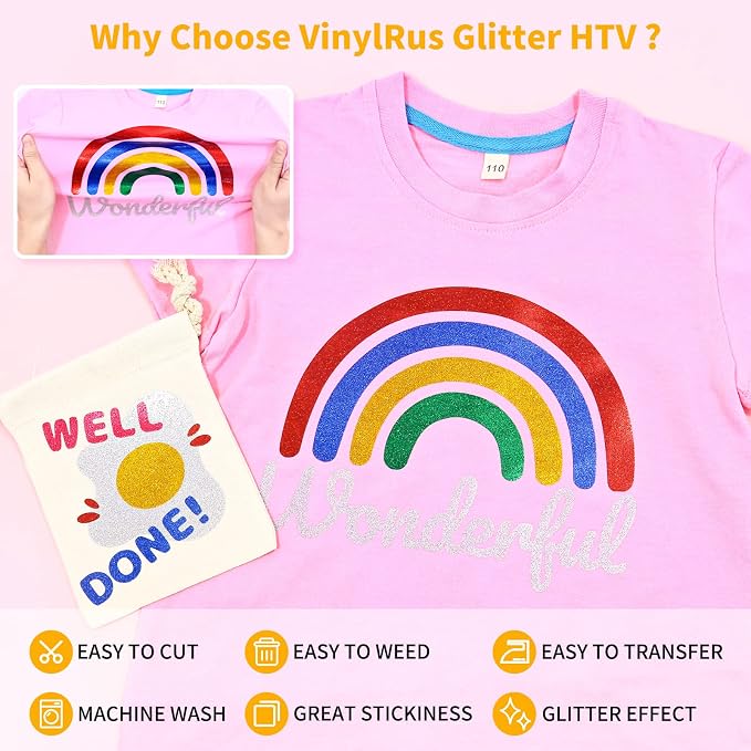 VinylRus Glitter HTV Heat Transfer Vinyl Bundle - Image 4