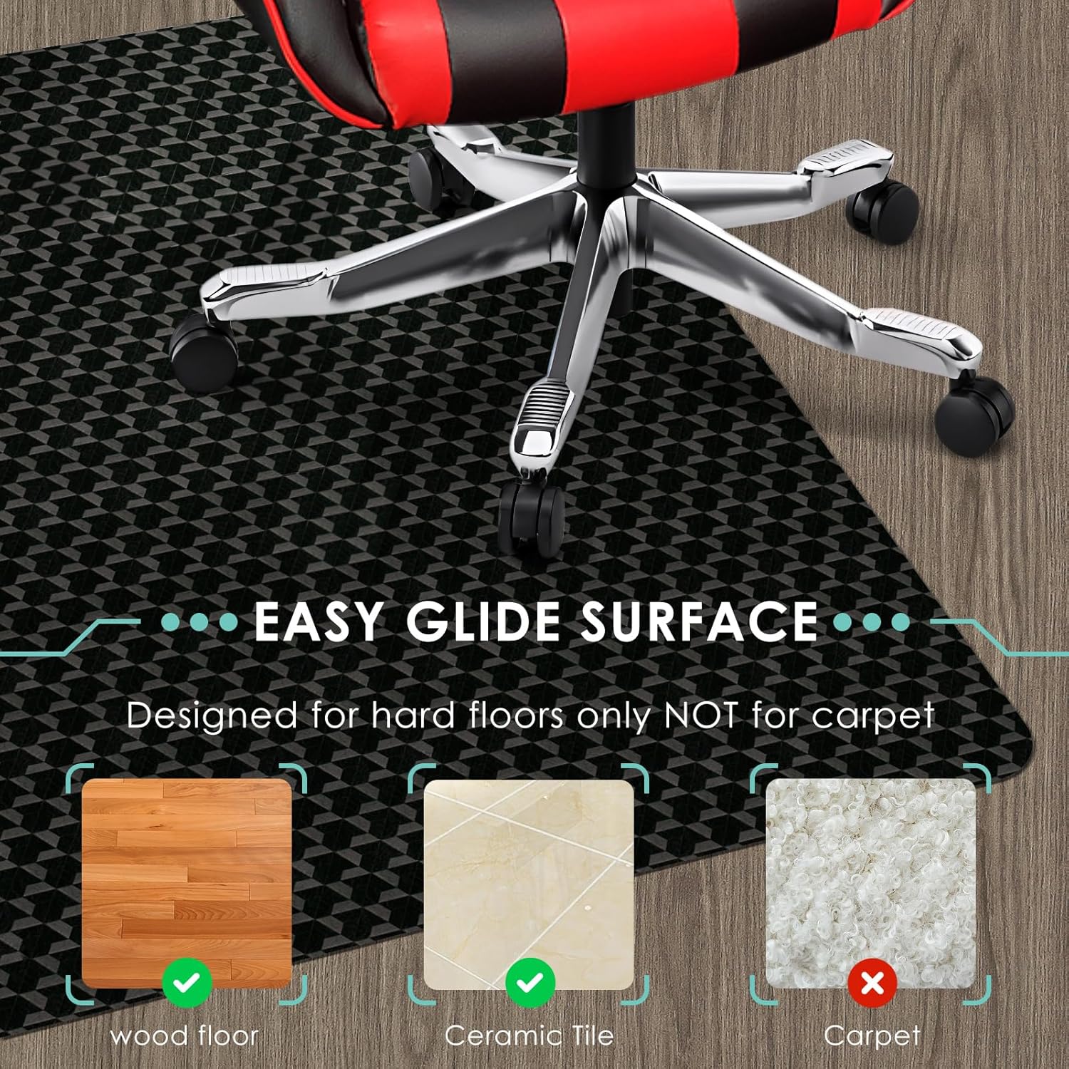 Vicwe Office Chair Mat for Hardwood Floor, 63" x 51" Large Office Chair Mat, Gaming Chair Mat for Hardwood, Easy Glide for Chairs, Multi-Purpose Floor Protector Desk Chair Mat for Home Office