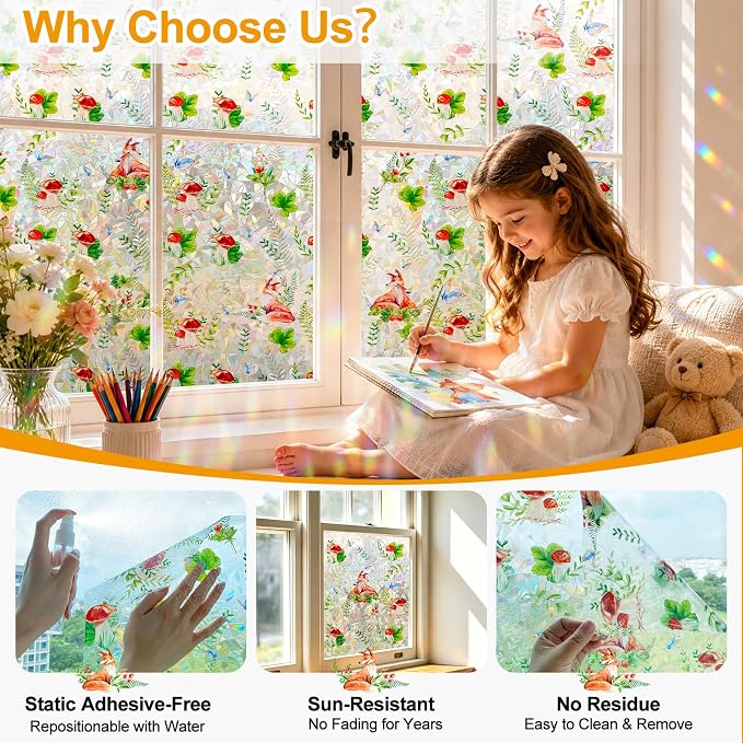 Countewol Privacy Window Films Stain Glass Cling No Glue Anti-UV Window Sticker - Image 2