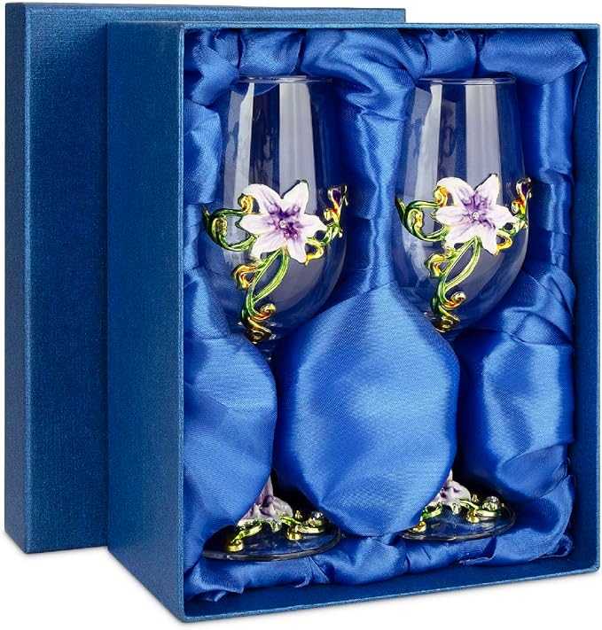 Simcat Handmade Painted Enamel Flower Glass Wine Glasses Transparent Refined - Image 2