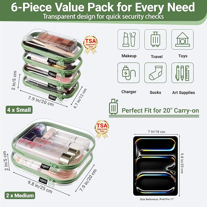 6 Pack Green Clear Hard Shell Beauty Organizer, 1.2mm Heavy Duty Crush-Proof - Image 4