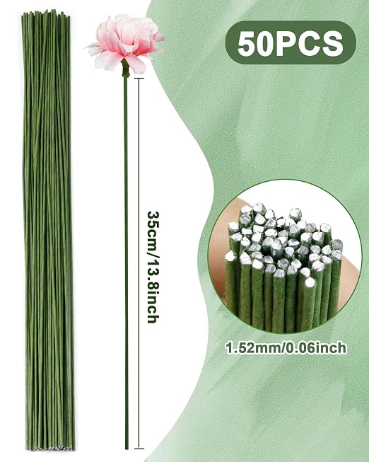 50 PCS FIVEIZERO 16 Gauge Green Floral Wire Stems - Image 2