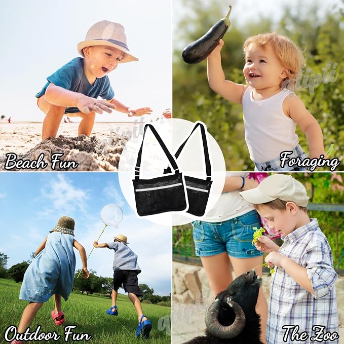 qiipii 2 Pack Beach Mesh Bag for Kids Shell Collecting Bag Beach Sand Toy Bags - Image 2
