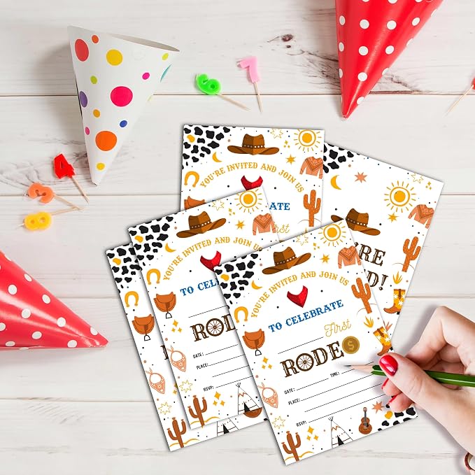 Cowboy 1st Birthday Invitations, 25 Double-Sided Invitation Cards - Image 3