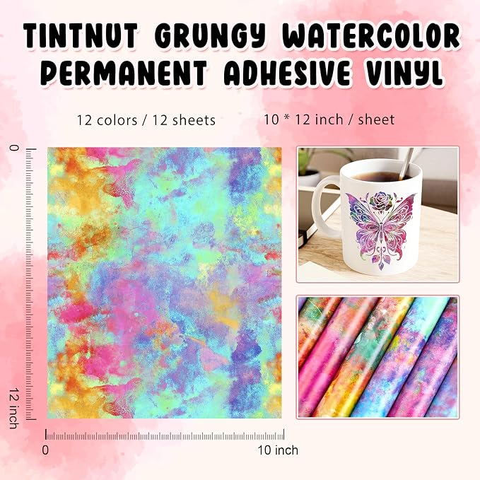 Tintnut Neon Watercolor Permanent Vinyl 8 Pcs 12x10in Self Adhesive Vinyl | Tie - Image 2