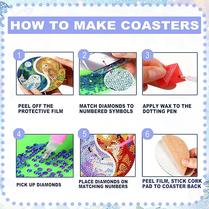 8-Pack Diamond Art Coaster Kit - Image 7