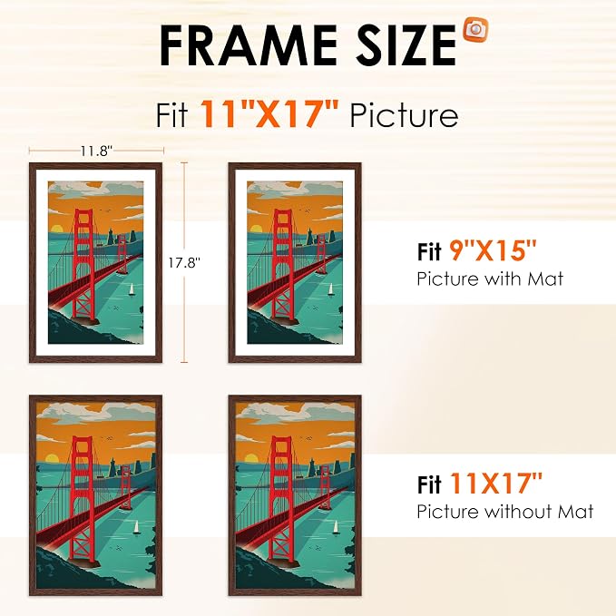 FIXSMITH 11x17 Picture Frame Brown Set of 2, Photo Frame - Image 2