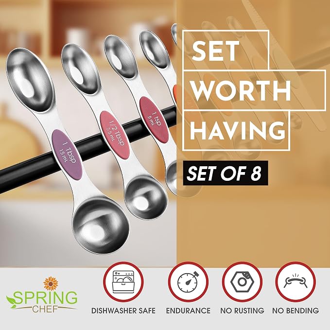 Spring Chef Stainless Steel Metal Magnetic Measuring Spoons Set of 8 - Image 2