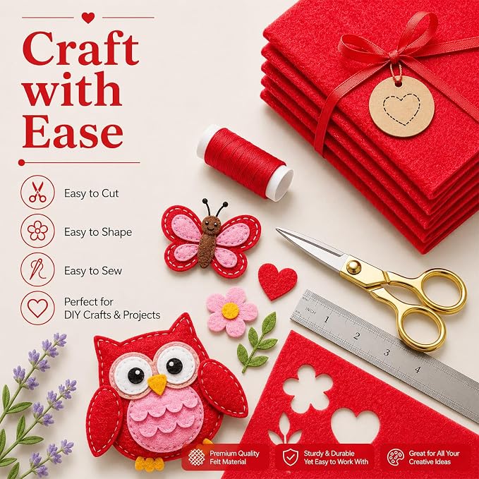 Red Large Felt Fabric 36" x 36", 1mm Stiff Felt Sheet, Nonwoven Fabric - Image 5